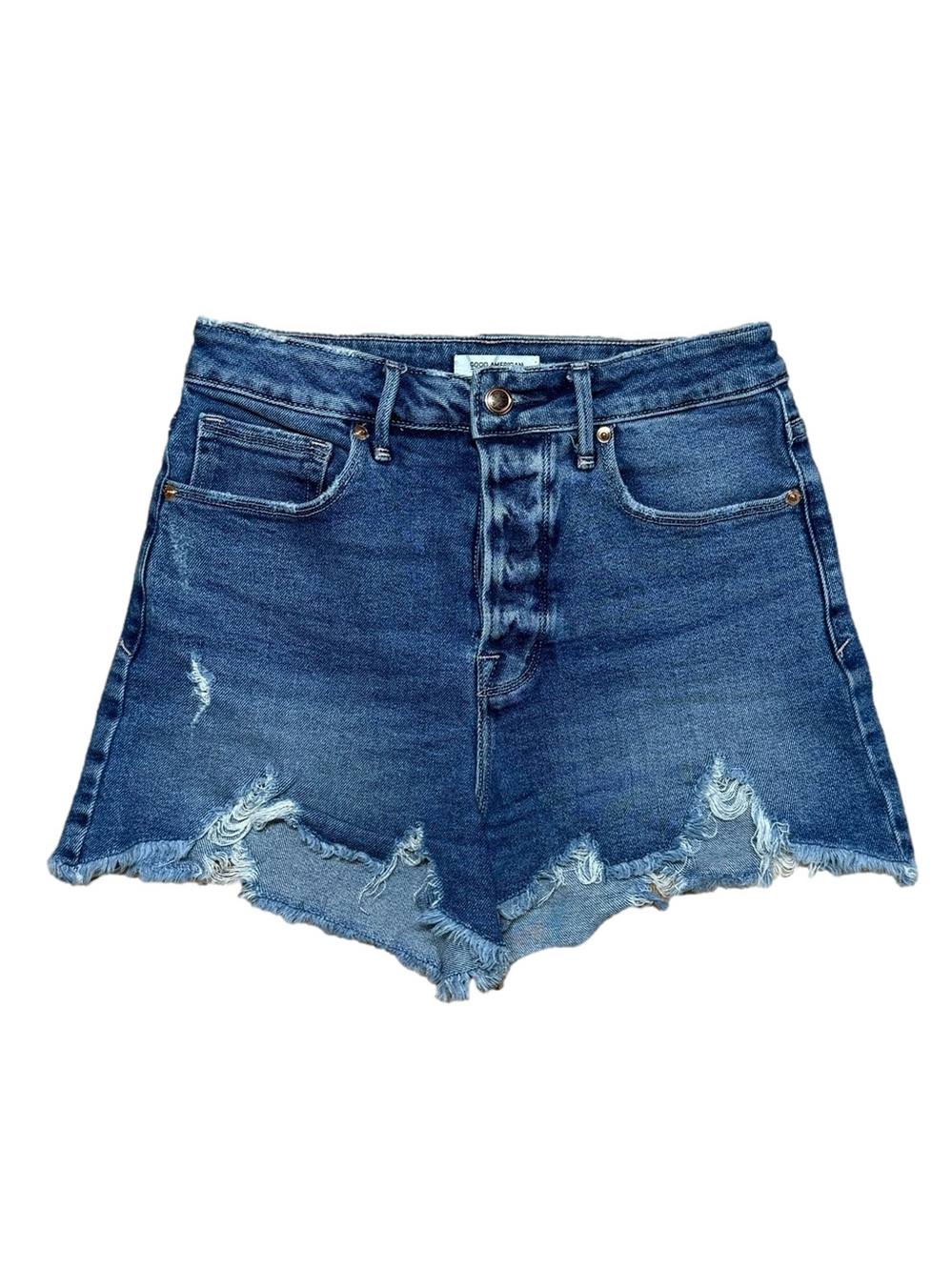 Good American Good 90s Distressed Medium Wash Jean Shorts Women’s Size 4/27